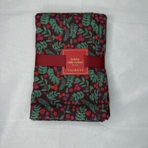 New Talbots Holiday Table Runner Green Burgundy Holly Berry 82" X 16" Leaves
